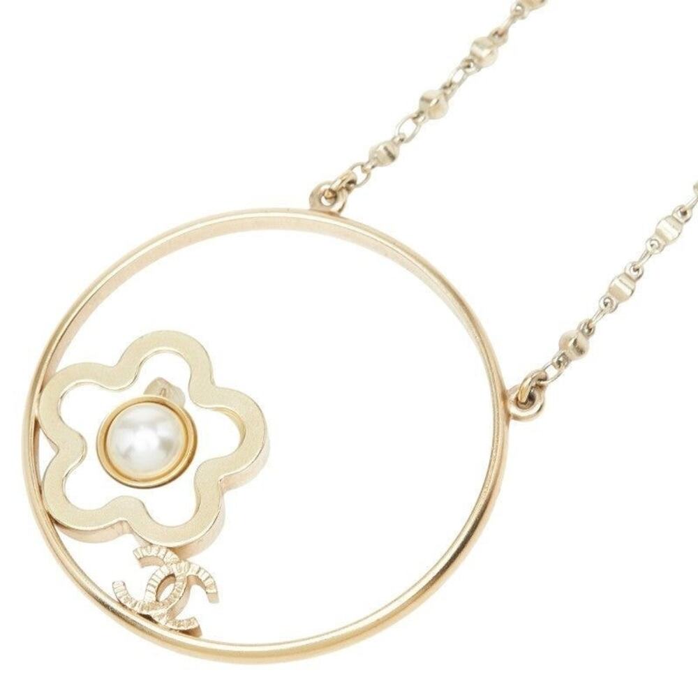 Chanel CC Logo Camellia Gold Plated Faux Pearl Necklace